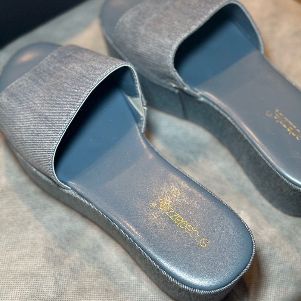 Shoe Dazzle Fahari Denim Slide Sandals